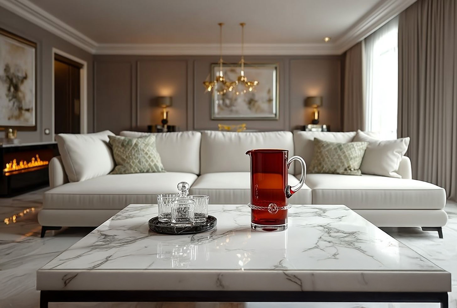 Rubinowy pojemnik Krosno Gemstone w nowoczesnym wnętrzu